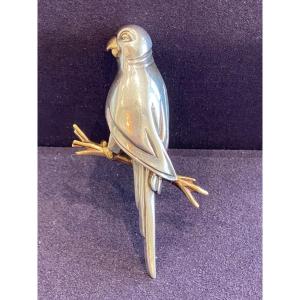 HERMES, BROCHE PERROQUET ARGENT & OR