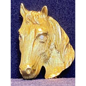 BROCHE CHEVAL EN OR & DIAMANTS