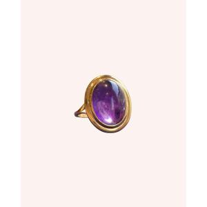 BAGUE ANCIENNE EN OR JAUNE & AMETHYSTE CABOCHON