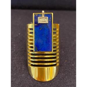 Janine Renard (1947), Modernist Lapis Lazuli Diamond Ring