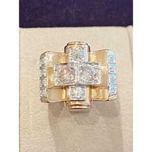 Gold & Diamond Tank Ring