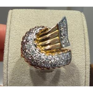 BAGUE VINTAGE OR JAUNE & DIAMANTS