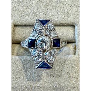 BAGUE ART DECO DIAMANTS & SAPHIRS VERNEUIL