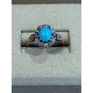 BAGUE MARGUERITE TURQUOISES & DIAMANTS