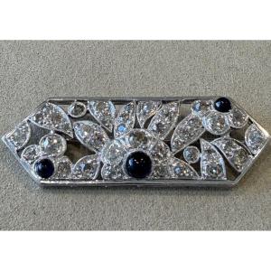 BROCHE ART DECO DIAMANTS & SAPHIRS CABOCHONS
