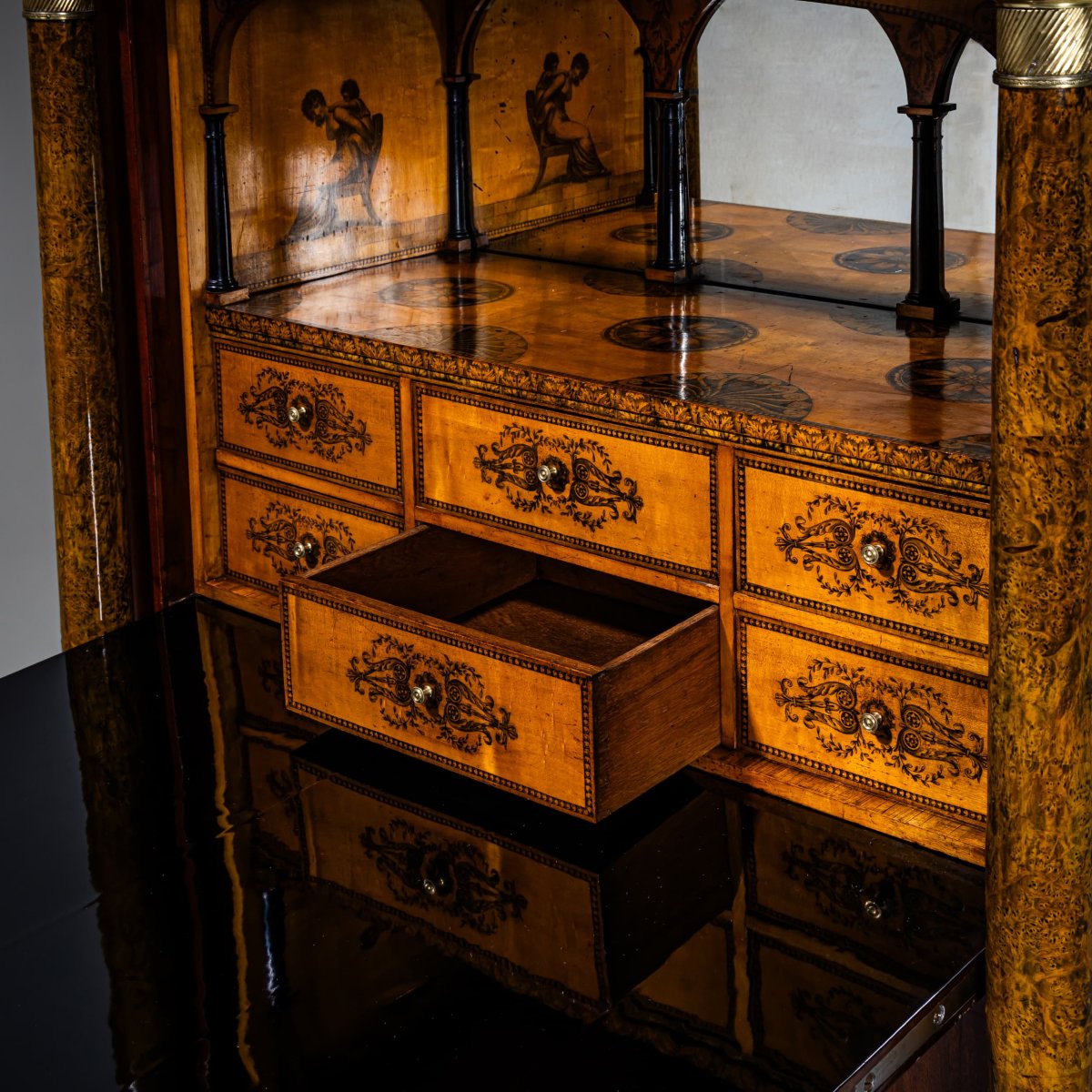 Biedermeier Secretary With Transferred Decorations, Johann Georg Hiltl (1771-1845), Munich, Ve-photo-4