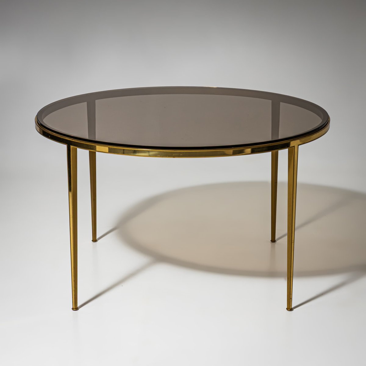 Round Coffee Table in Brass and Smoked Glass, Probably Italy, Late 20th Century-photo-4