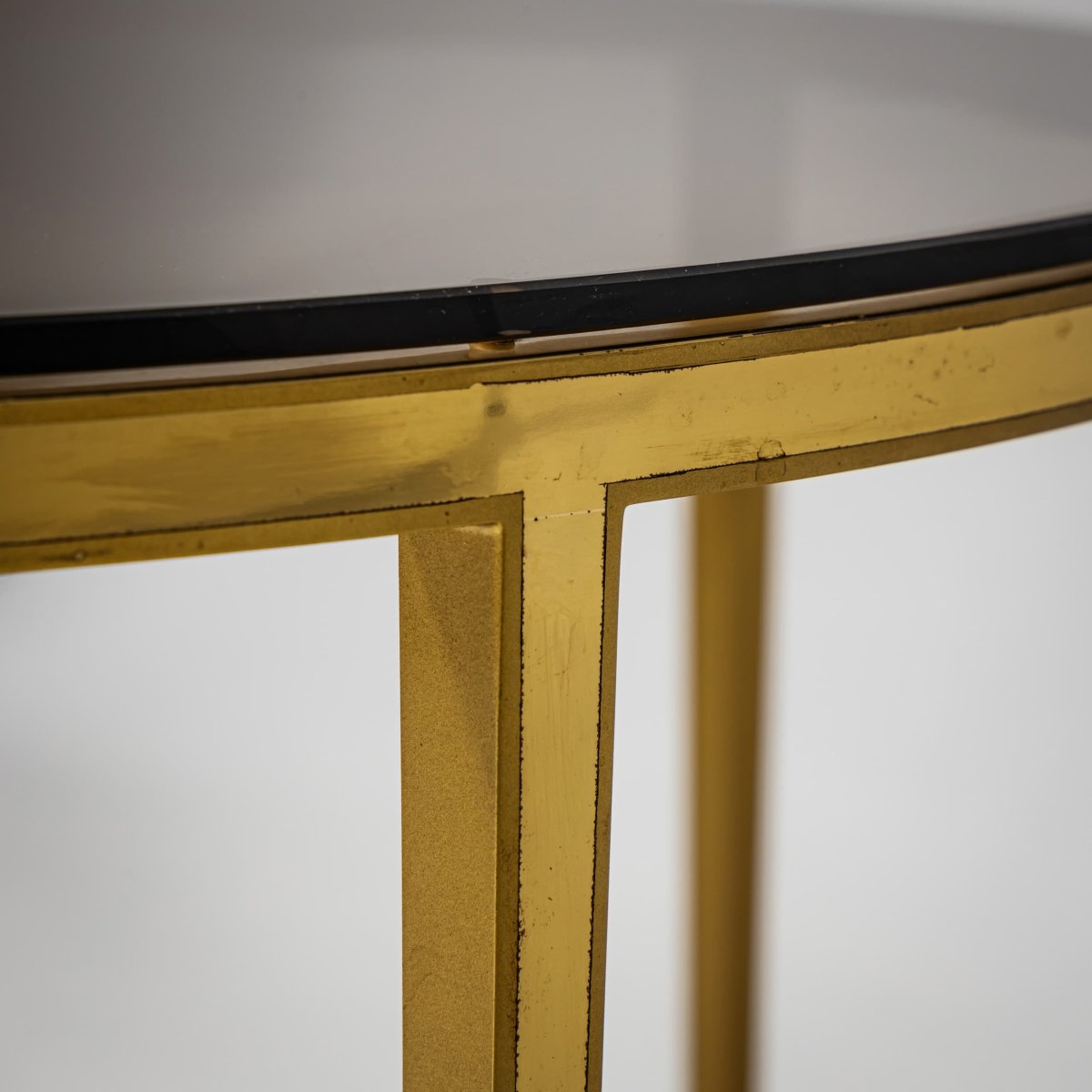 Round Coffee Table in Brass and Smoked Glass, Probably Italy, Late 20th Century-photo-5