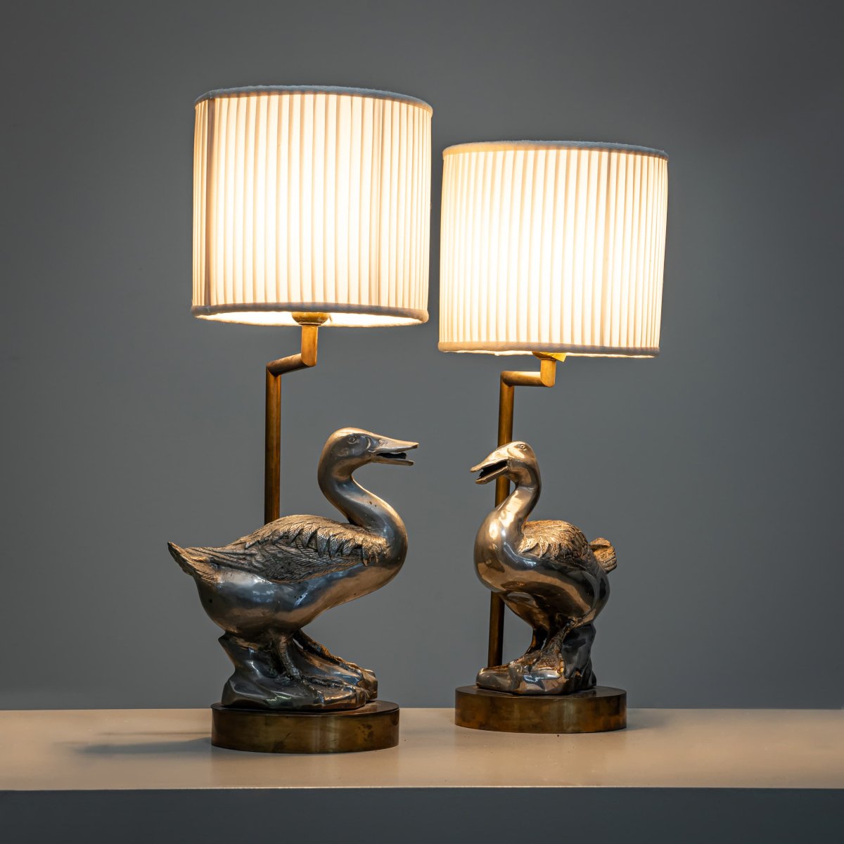 Table Lamps With Decorative Figurines Representing Geese, Probably France, Late 10th Century-photo-1