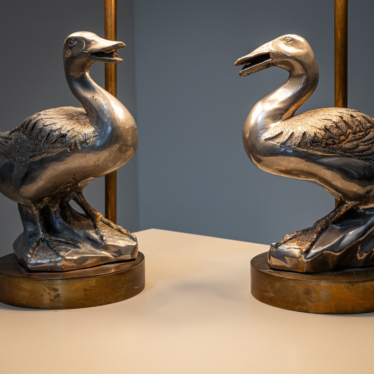 Table Lamps With Decorative Figurines Representing Geese, Probably France, Late 10th Century-photo-3