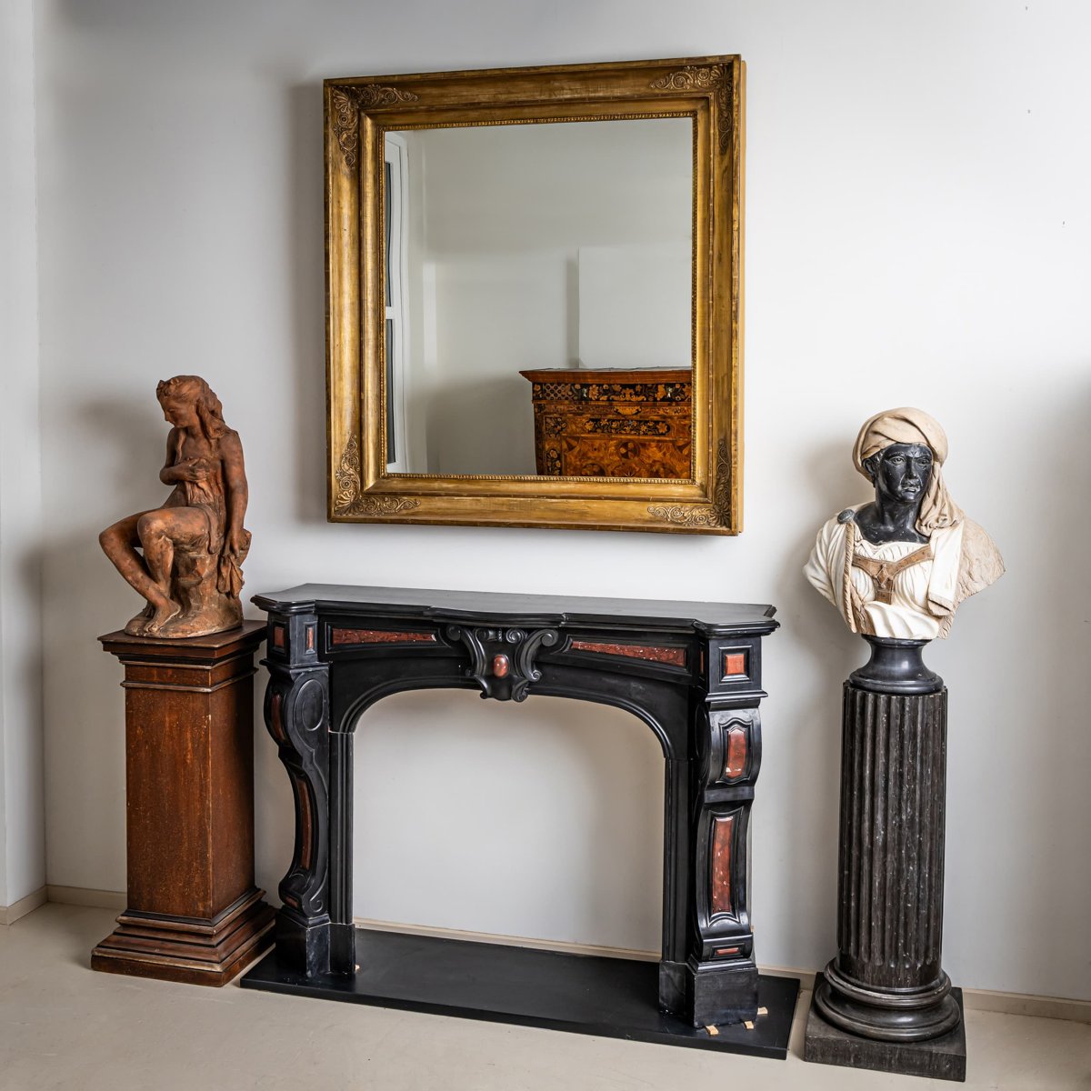 Black Stone Fireplace Surround, France, 19th Century-photo-1