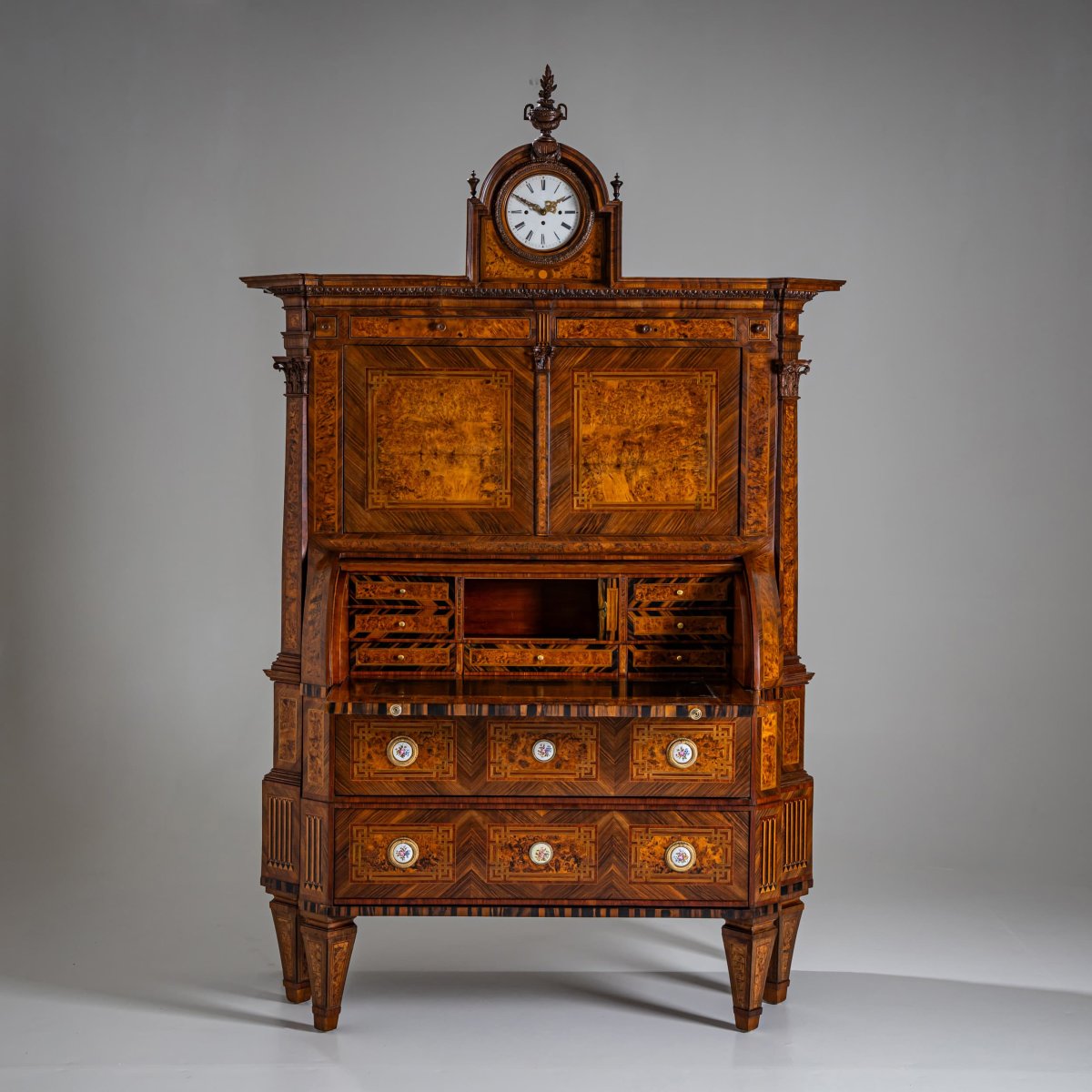 Secrétaire cylindrique néoclassique avec horloge, vers 1780-photo-6