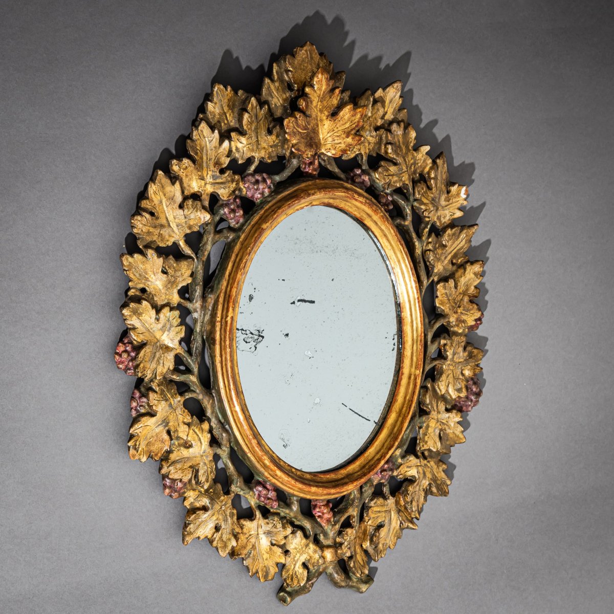 Mirror With A Vine Leaf Frame, Probably Florence, Italy, 19th Century-photo-2