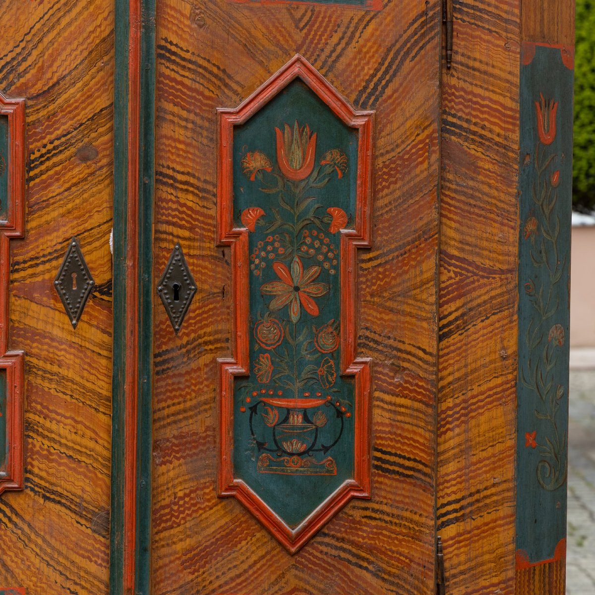 Hand-painted Folk Art Cabinet, Southern Germany, Dated 1877 And Monogrammed Emm-photo-3
