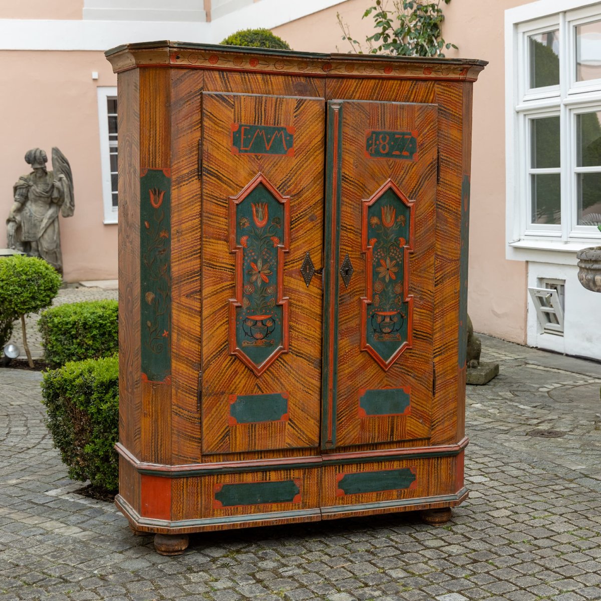 Hand-painted Folk Art Cabinet, Southern Germany, Dated 1877 And Monogrammed Emm-photo-3