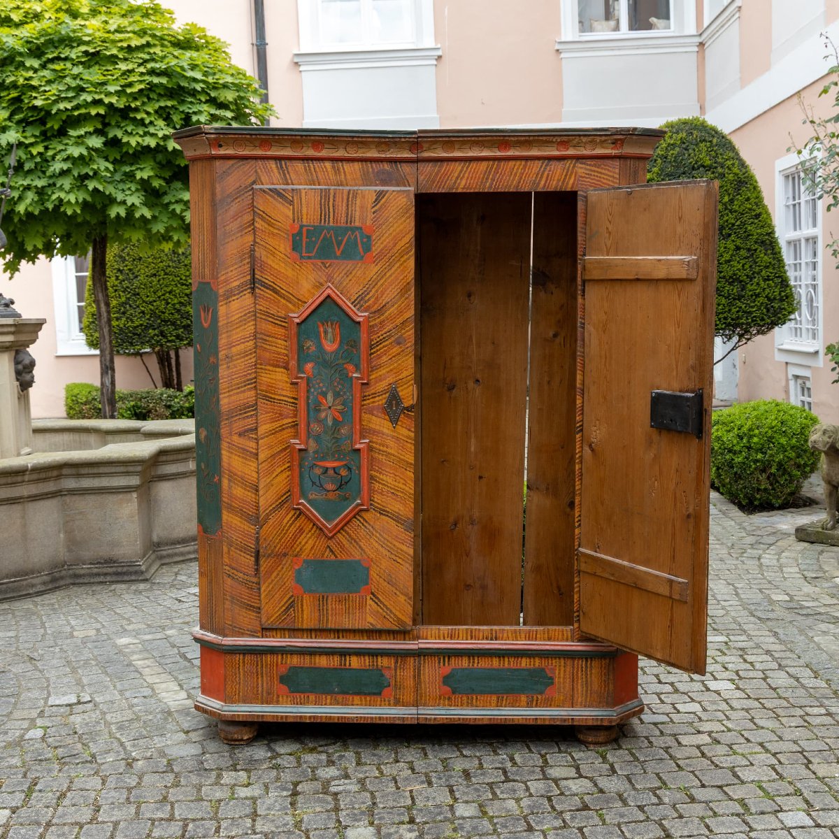 Hand-painted Folk Art Cabinet, Southern Germany, Dated 1877 And Monogrammed Emm-photo-8