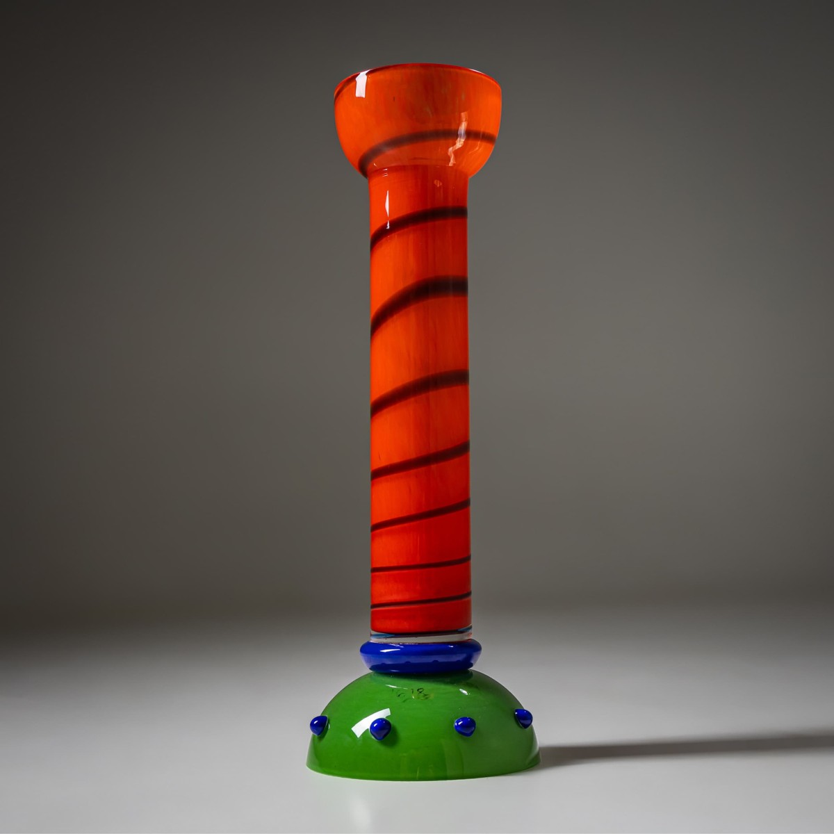 Vase Barovier & Toso, orange et vert, série B.A.G., Italie, fin du XXe siècle