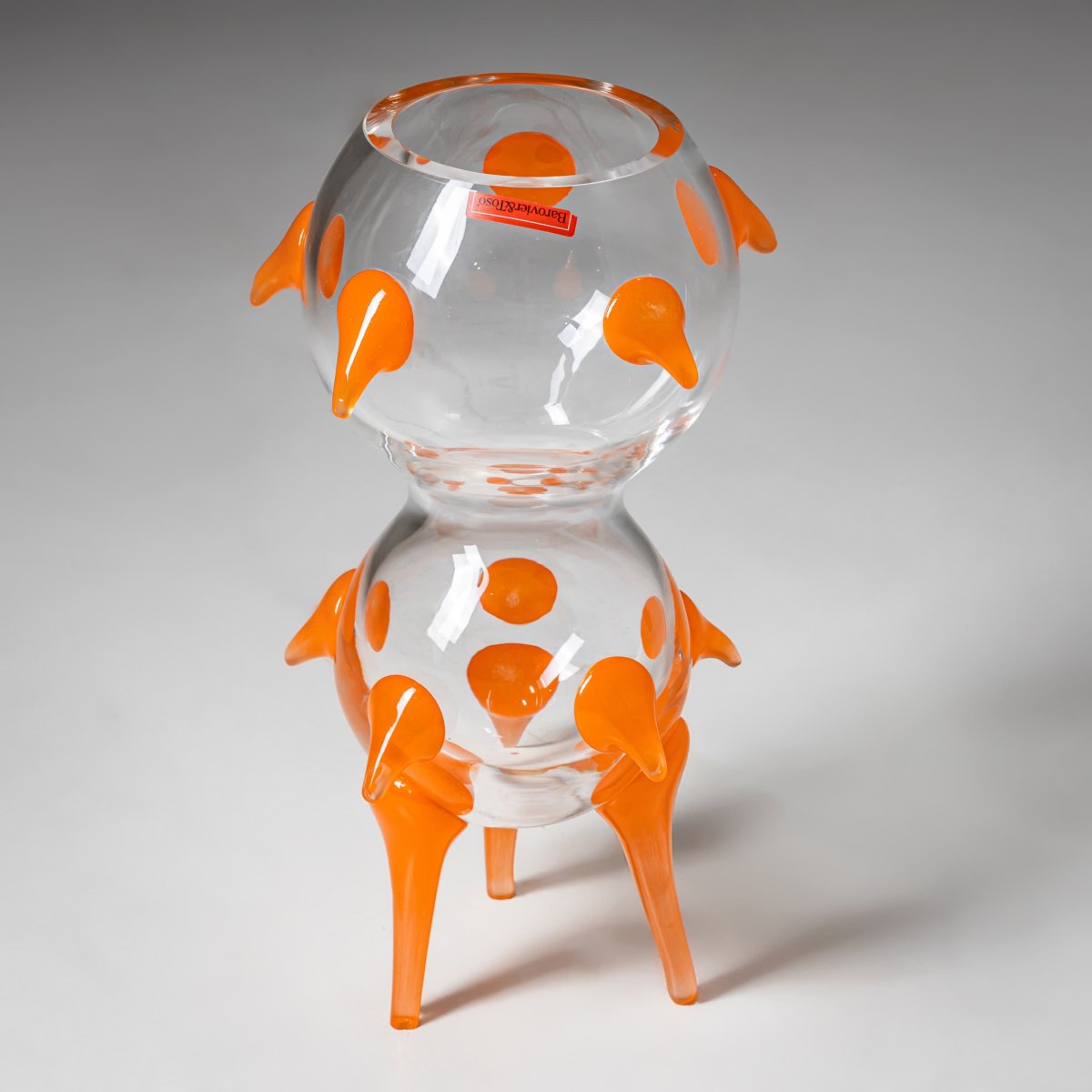 Barovier & Toso Vase, Clear Glass and Orange, B.A.G. Series, Italy, Late 20th Century-photo-2