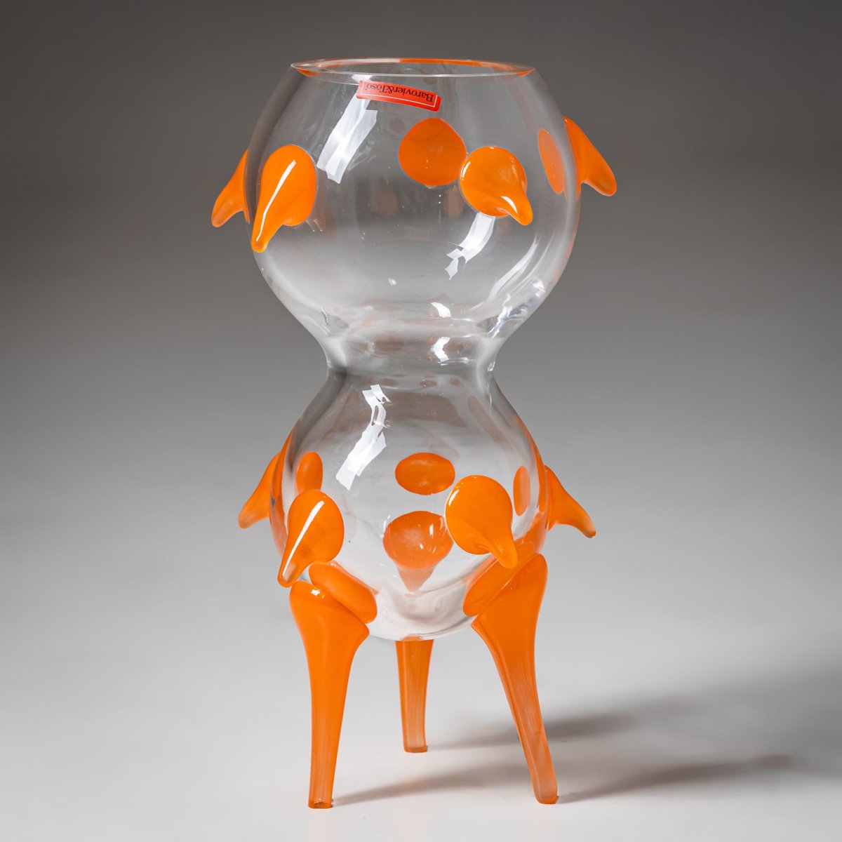 Barovier & Toso Vase, Clear Glass and Orange, B.A.G. Series, Italy, Late 20th Century-photo-1