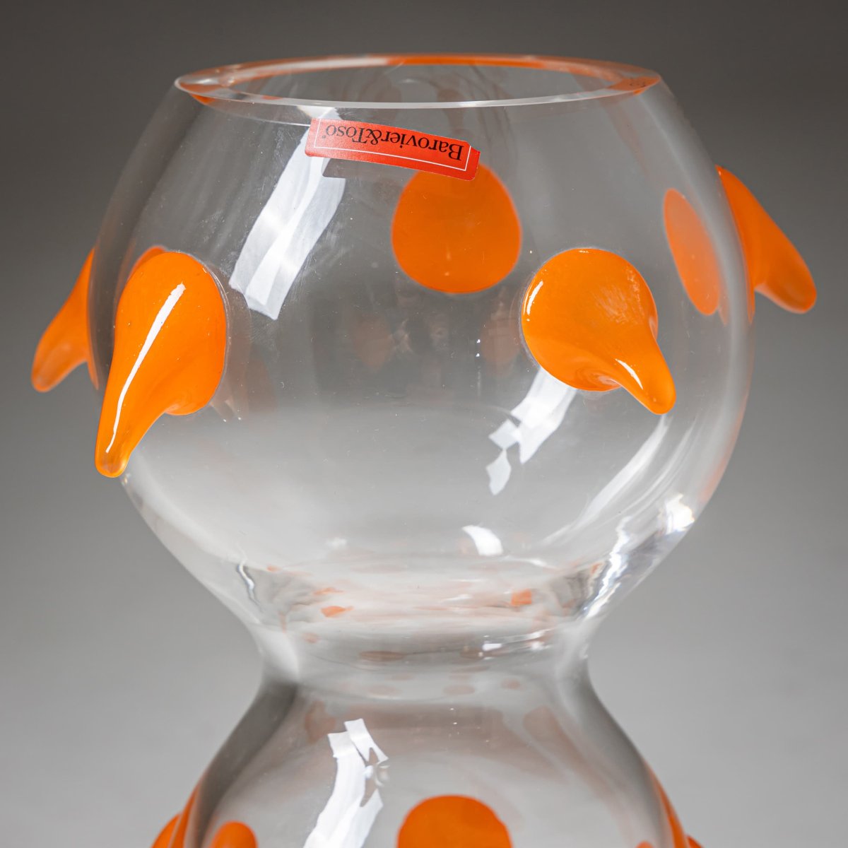 Barovier & Toso Vase, Clear Glass and Orange, B.A.G. Series, Italy, Late 20th Century-photo-4
