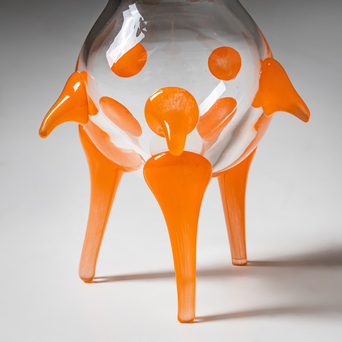 Barovier & Toso Vase, Clear Glass and Orange, B.A.G. Series, Italy, Late 20th Century-photo-5