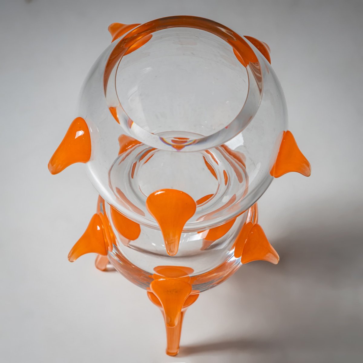 Barovier & Toso Vase, Clear Glass and Orange, B.A.G. Series, Italy, Late 20th Century-photo-6