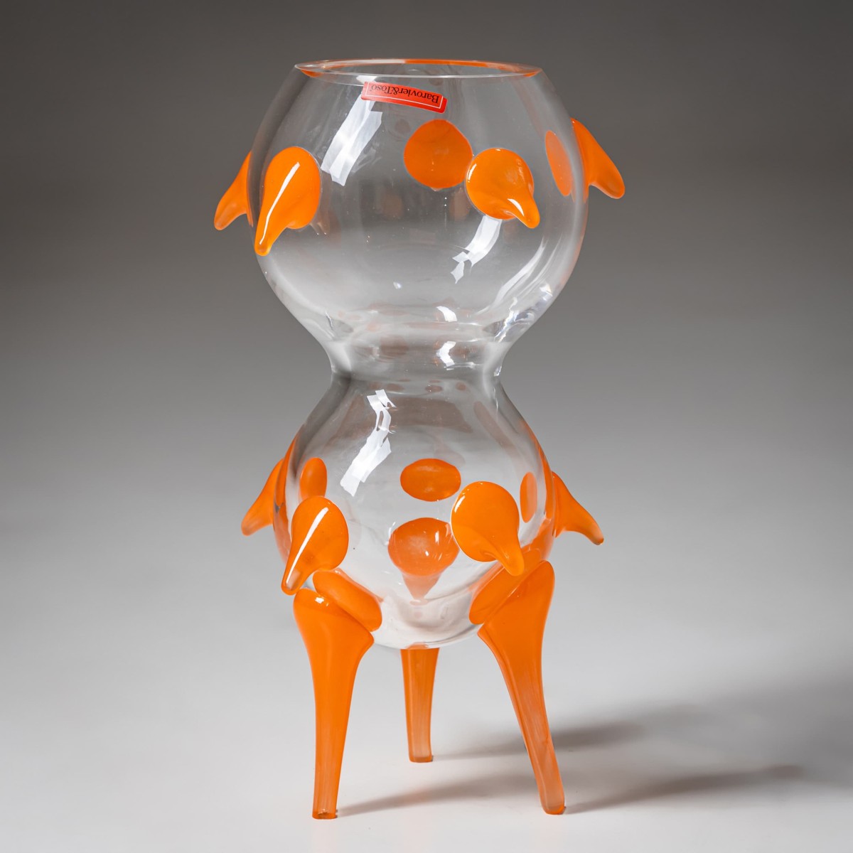 Barovier & Toso Vase, Clear Glass and Orange, B.A.G. Series, Italy, Late 20th Century