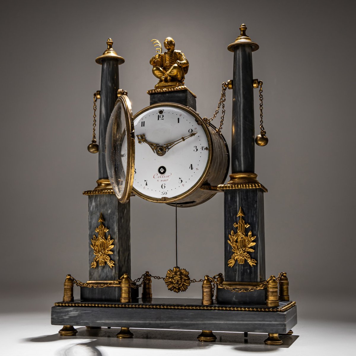 French Portico Clock Signed Cellier In Paris, 19th Century-photo-4