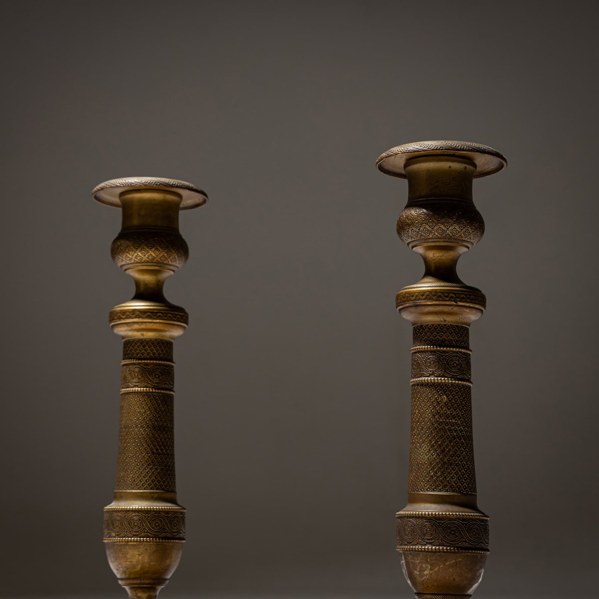 Pair Of Brass Candlesticks, 19th Century-photo-2