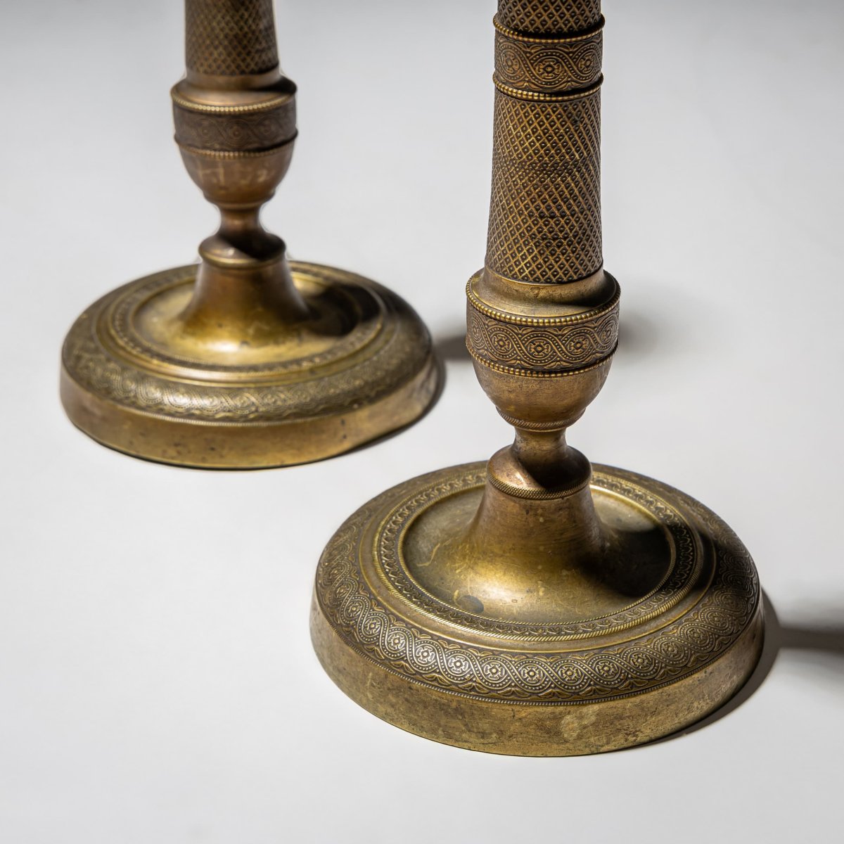 Pair Of Brass Candlesticks, 19th Century-photo-4