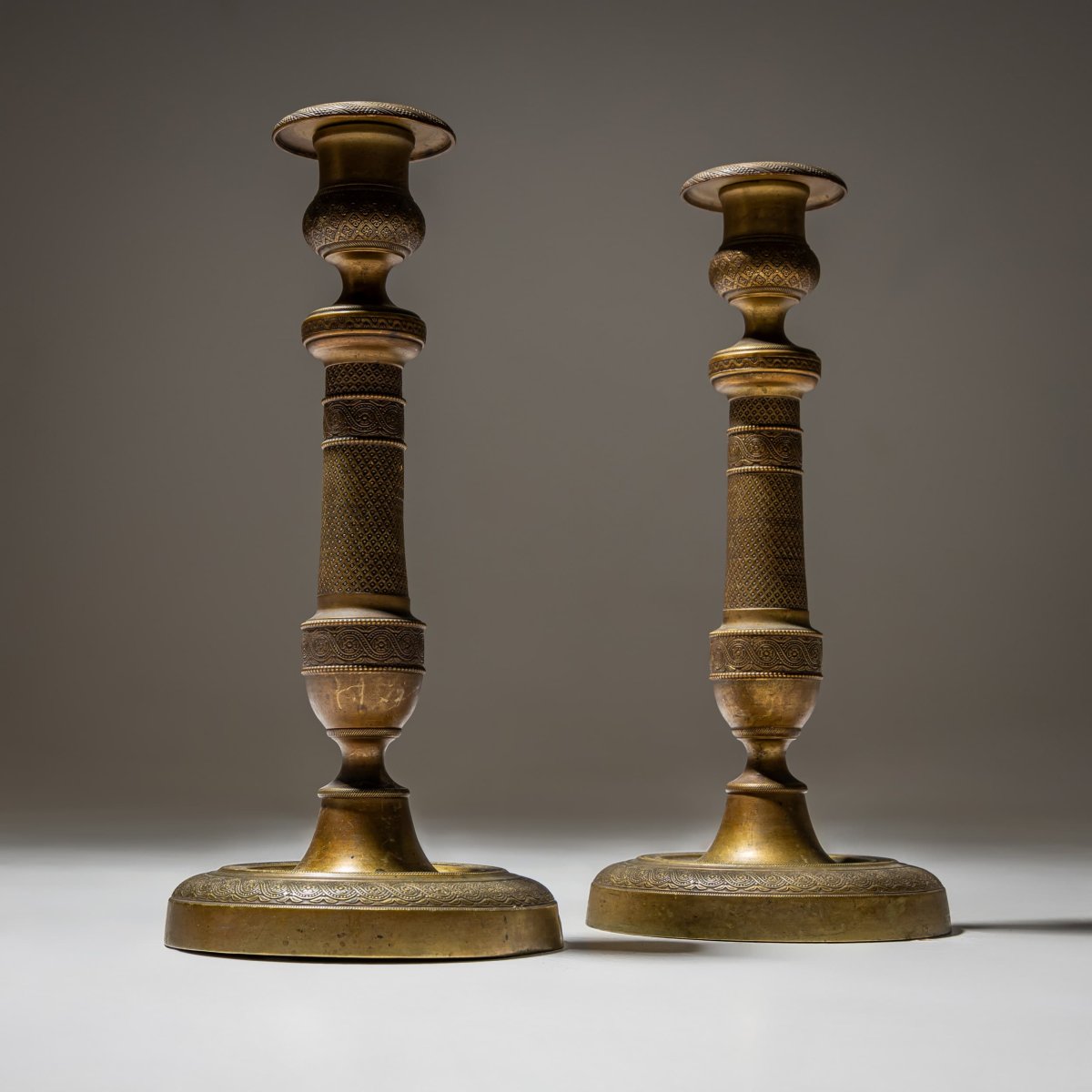 Pair Of Brass Candlesticks, 19th Century-photo-5