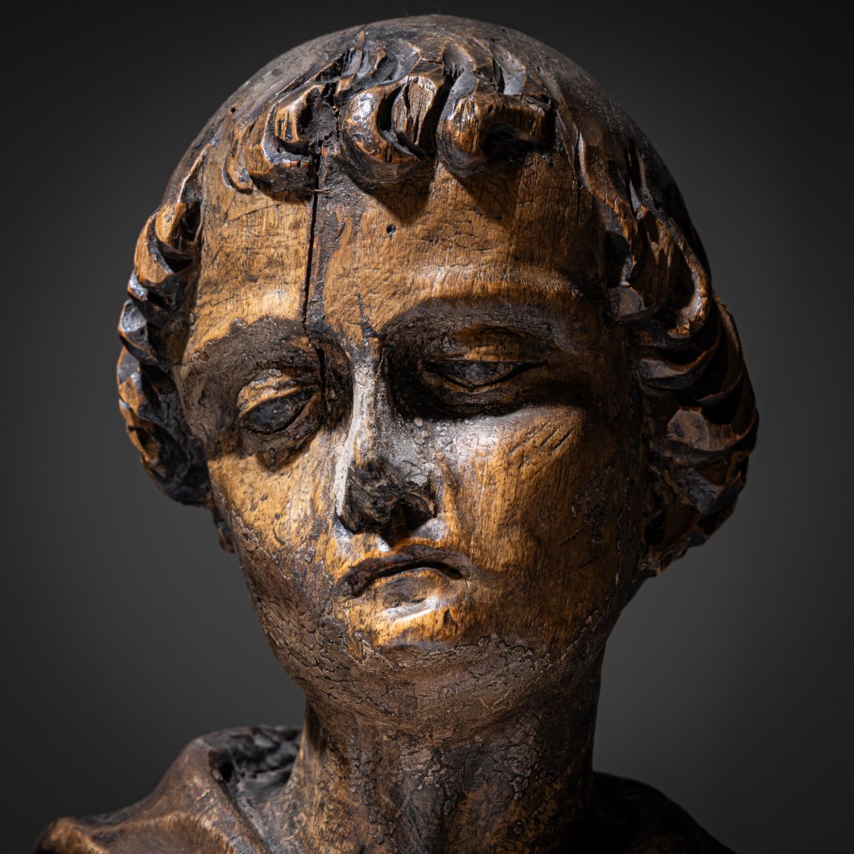 Wooden Sculpture Depicting A Monk, Probably 19th Century-photo-2