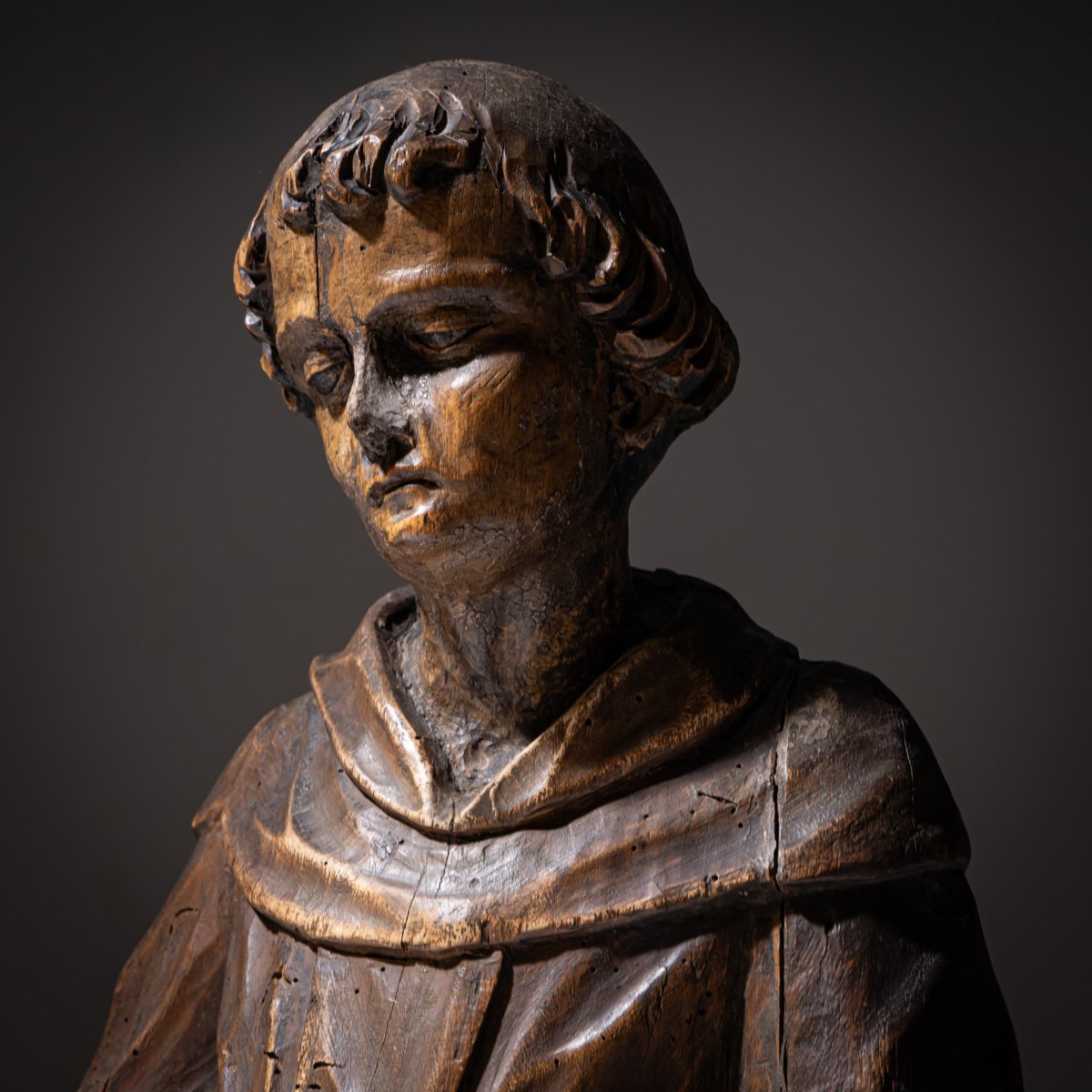 Wooden Sculpture Depicting A Monk, Probably 19th Century-photo-3