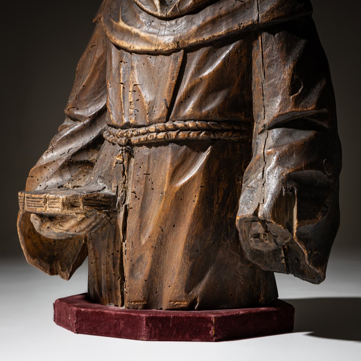 Wooden Sculpture Depicting A Monk, Probably 19th Century-photo-4