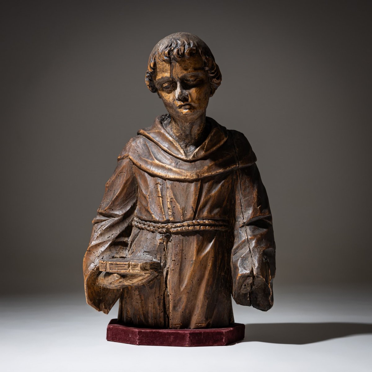 Wooden Sculpture Depicting A Monk, Probably 19th Century-photo-1