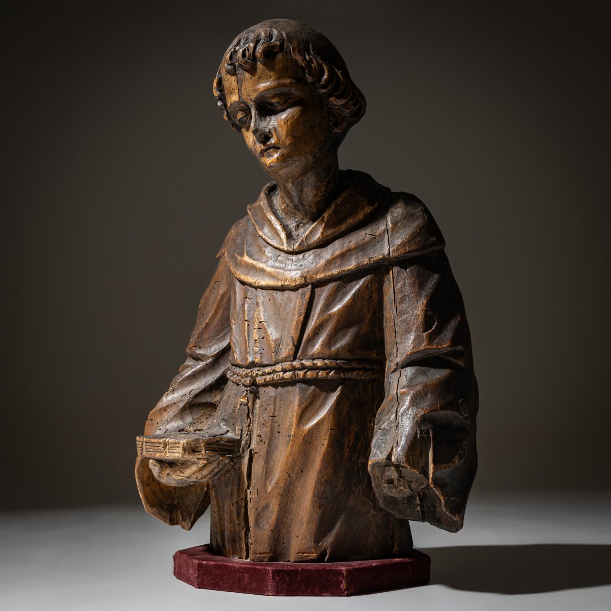Wooden Sculpture Depicting A Monk, Probably 19th Century-photo-5