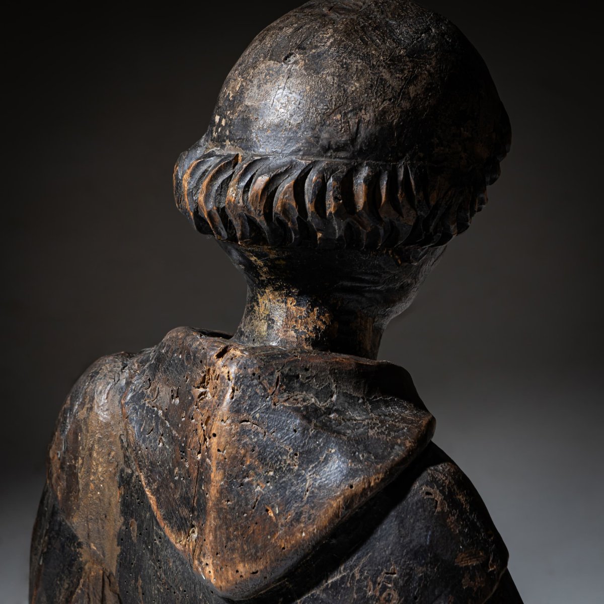 Wooden Sculpture Depicting A Monk, Probably 19th Century-photo-6