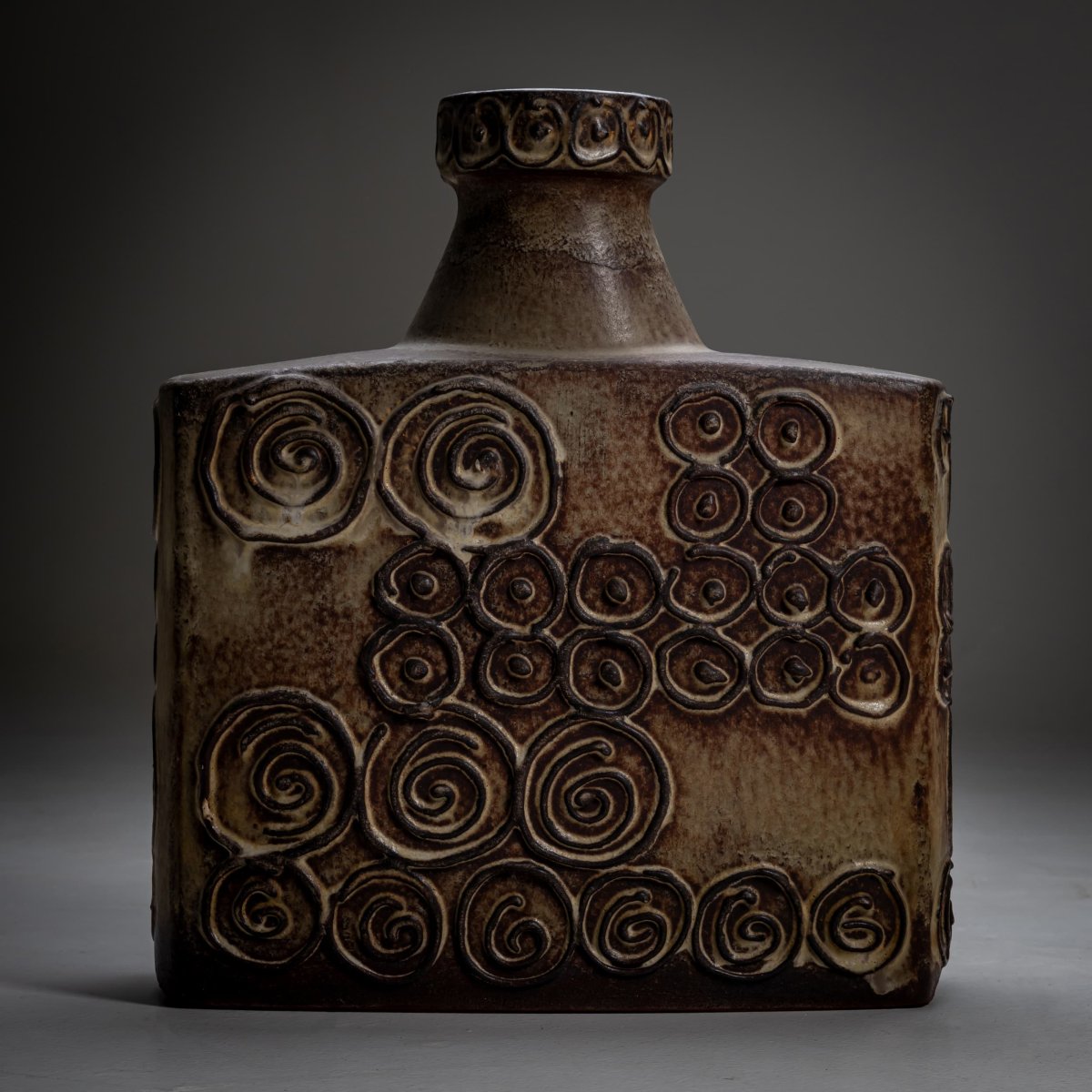 Vase en céramique Jura avec décor en spirale, Scheurich, Allemagne de l'Ouest, milieu du XXe si-photo-2