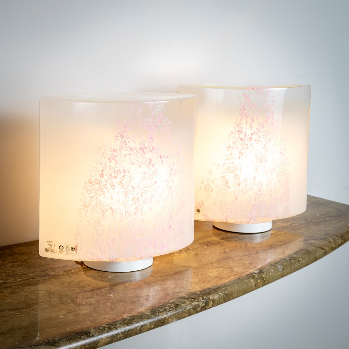 White Murano Table Lamps With Red Decoration By Leucos, Italy, 1970s-photo-2