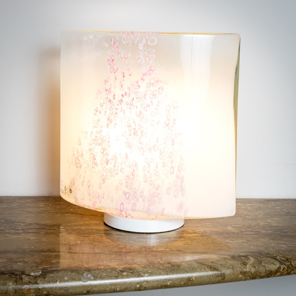 White Murano Table Lamps With Red Decoration By Leucos, Italy, 1970s-photo-3