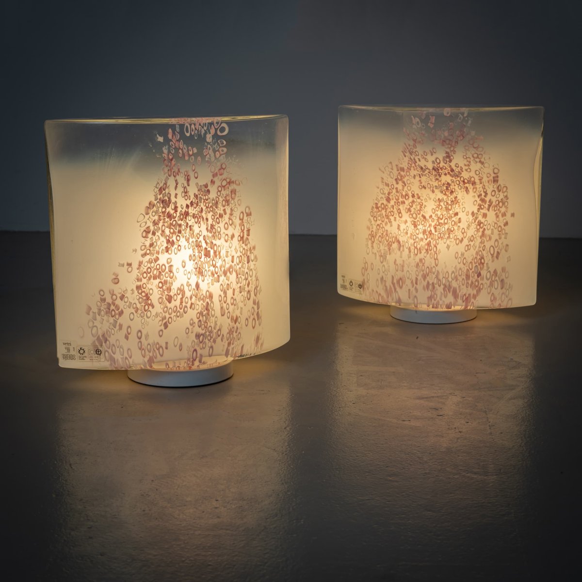 White Murano Table Lamps With Red Decoration By Leucos, Italy, 1970s-photo-5