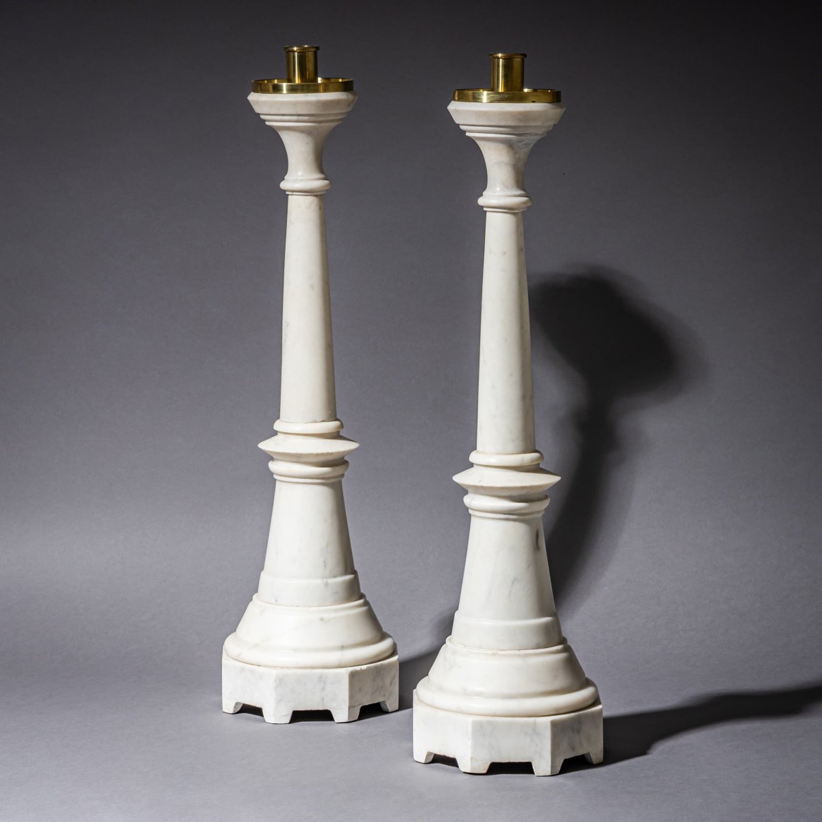 Pair Of Marble Candlesticks, Late 19th Century-photo-1