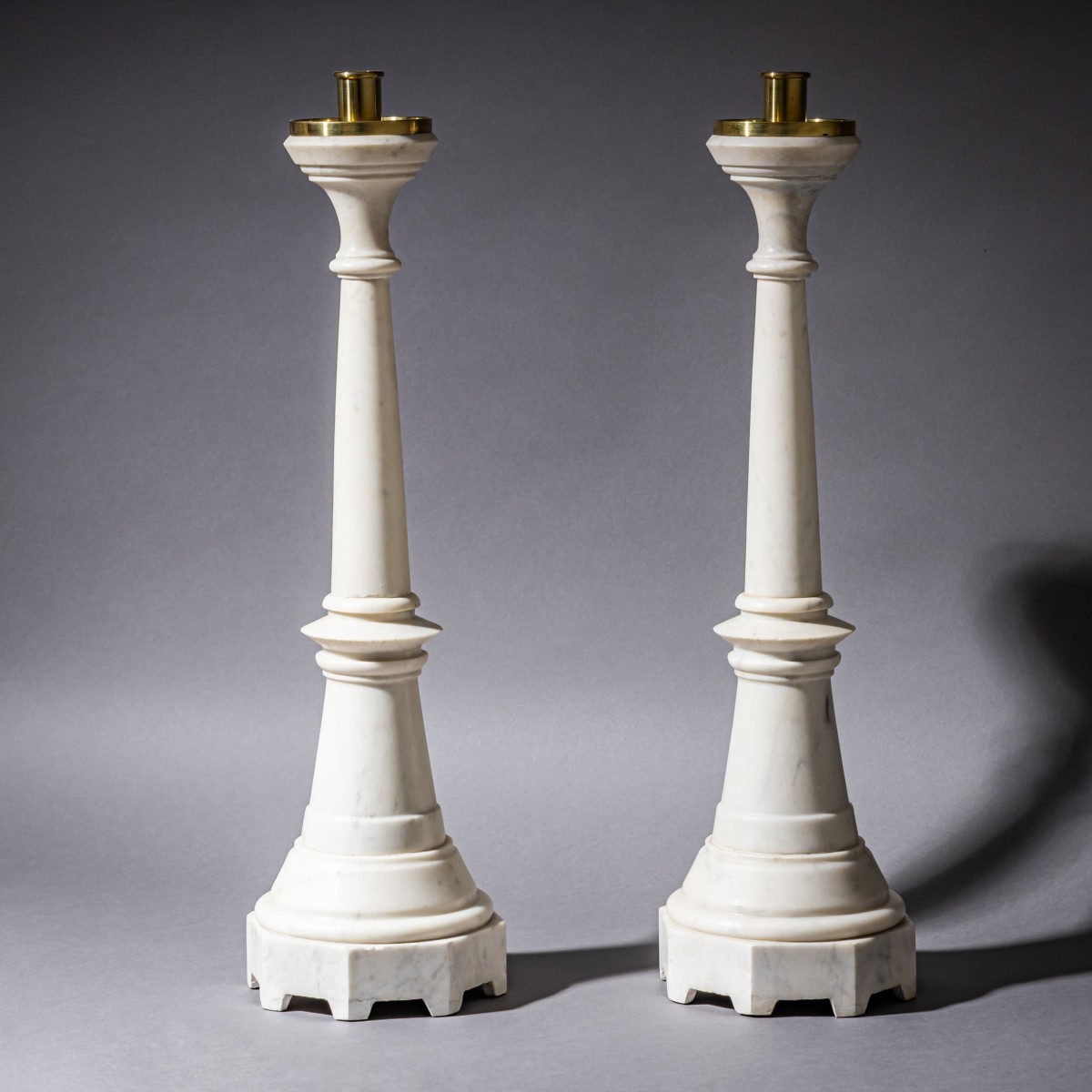 Pair Of Marble Candlesticks, Late 19th Century