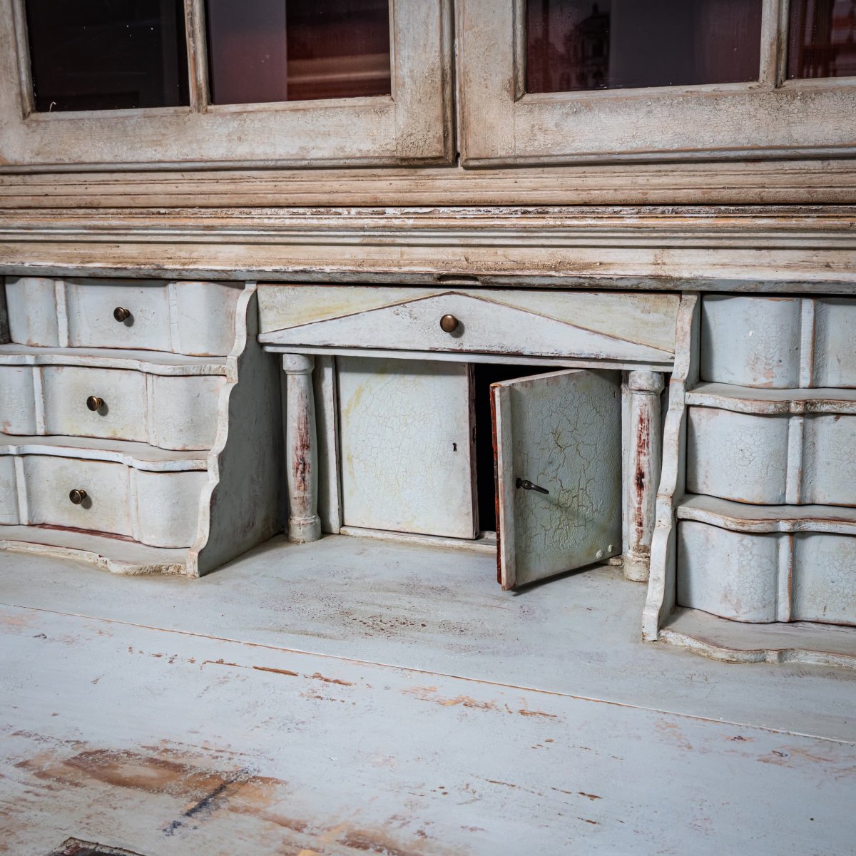 Secrétaire peint en blanc avec armoire vitrée, XVIIIe siècle-photo-2