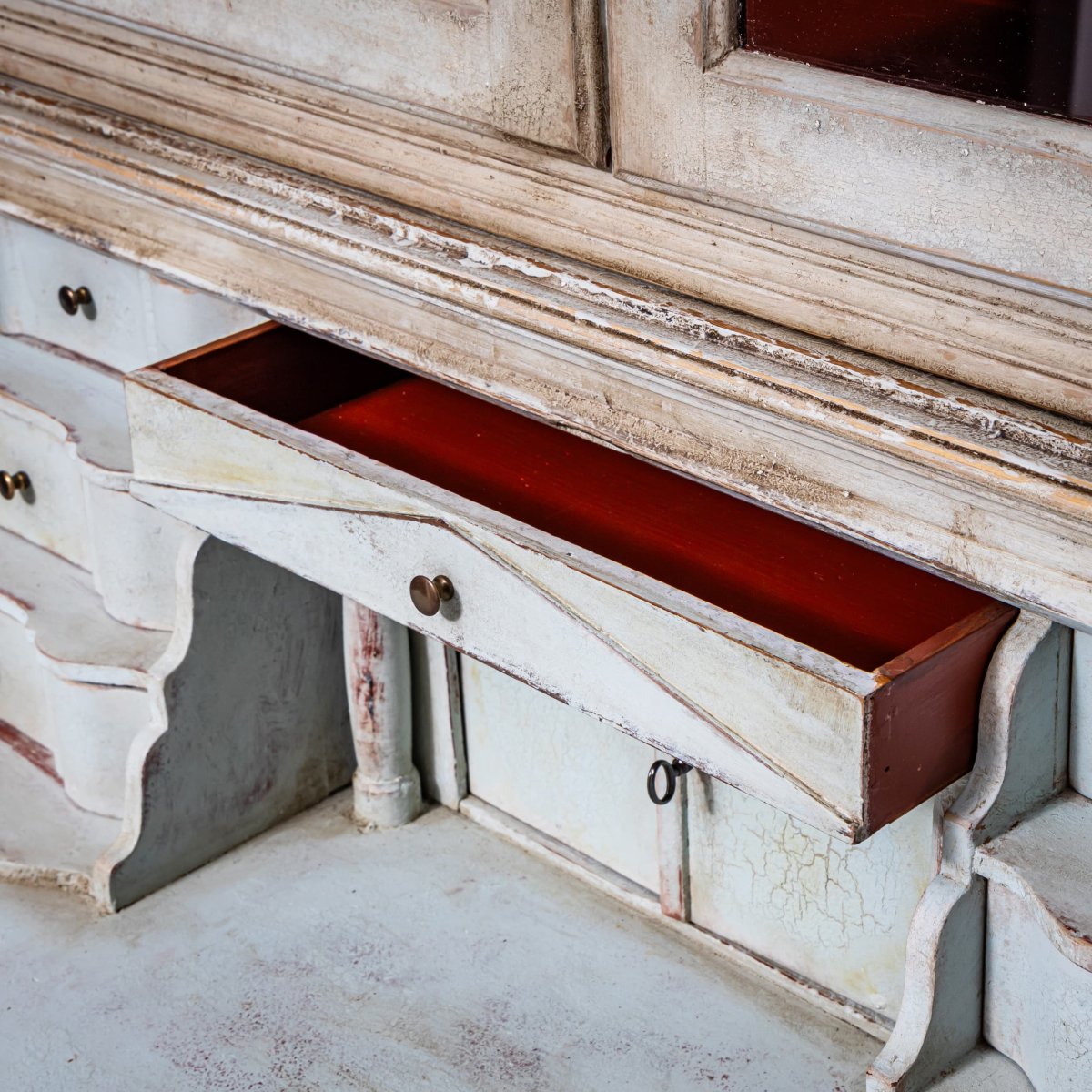 Secrétaire peint en blanc avec armoire vitrée, XVIIIe siècle-photo-1