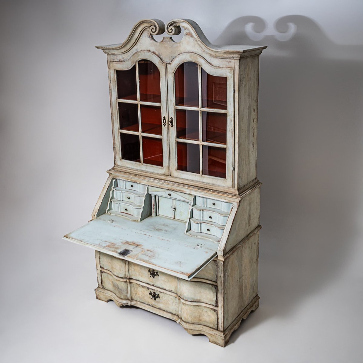 Secrétaire peint en blanc avec armoire vitrée, XVIIIe siècle-photo-4