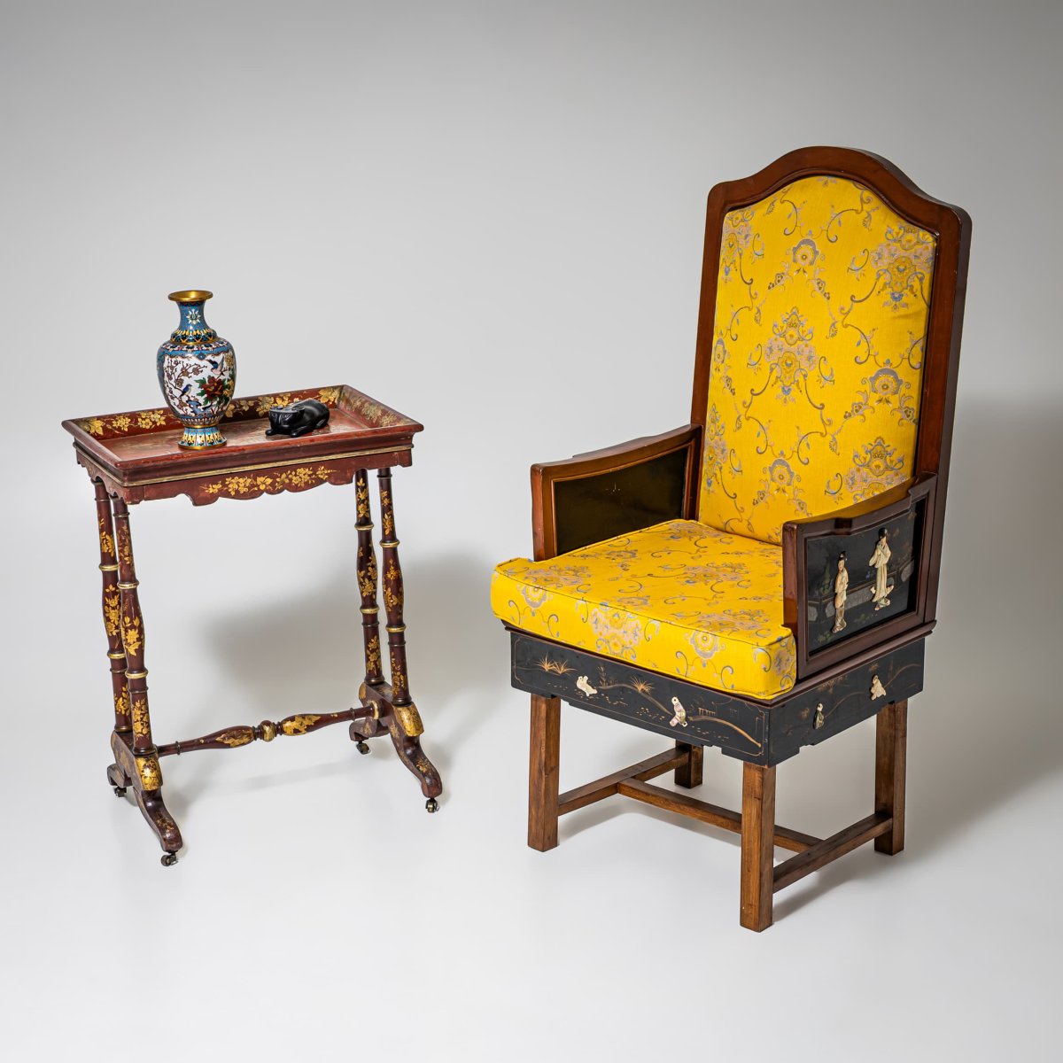 Fauteuil avec décor laqué chinoiserie, probablement début du XXe siècle-photo-8
