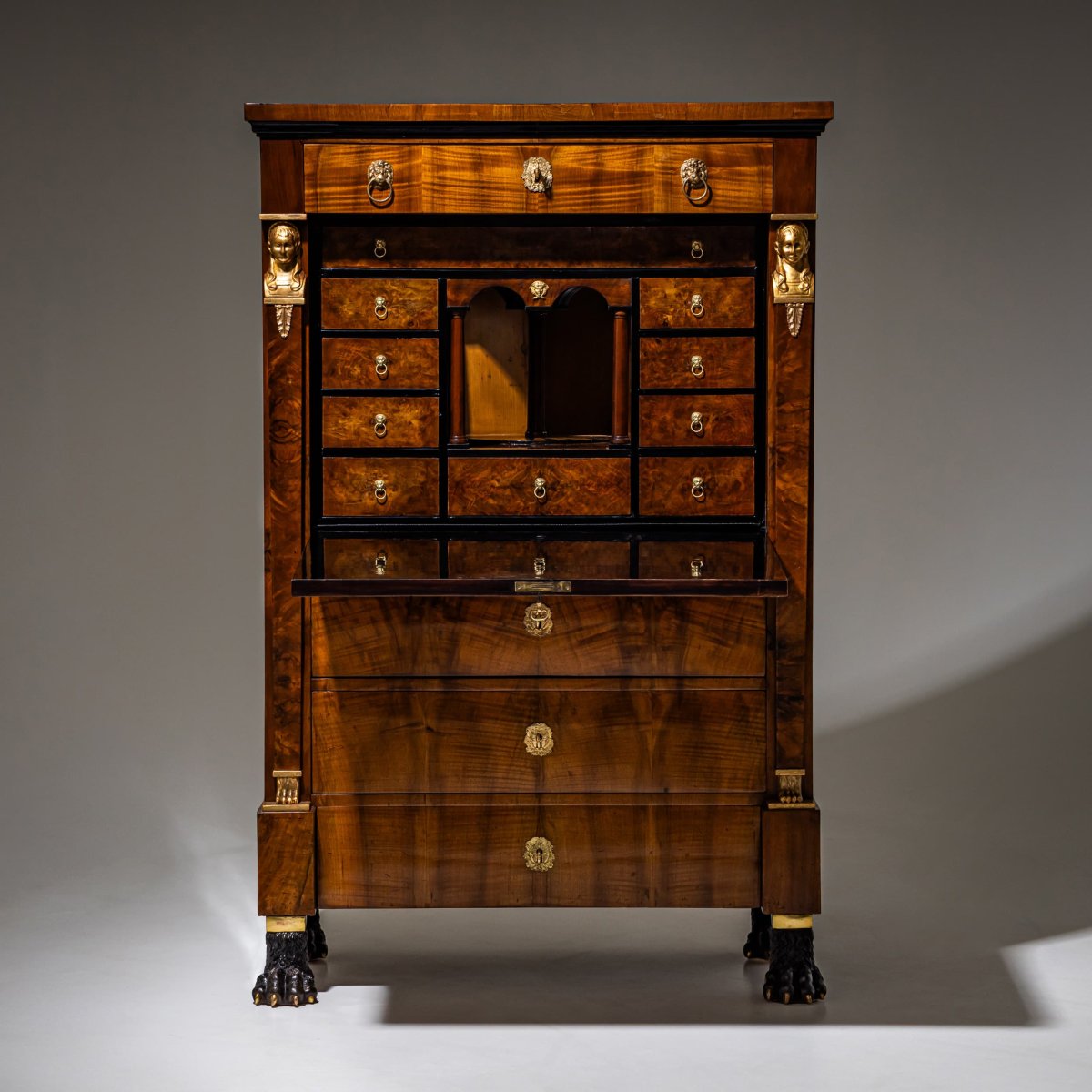 Empire Secretary Desk with Caryatids, Early 19th Century-photo-2