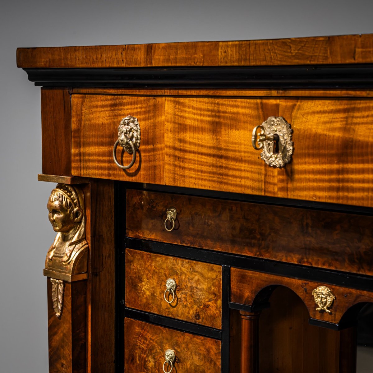 Empire Secretary Desk with Caryatids, Early 19th Century-photo-4