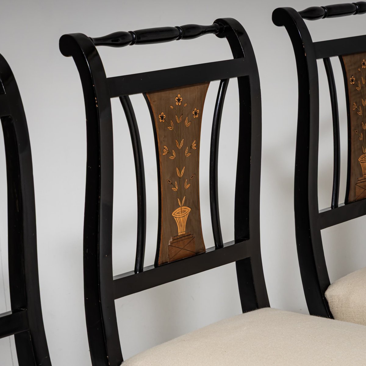 Set Of Six Blackened Empire Dining Chairs, Vienna, Circa 1810-photo-3